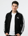 Black SLC™ OG Logo track jacket from Something Light Clothing, featuring a hood and logo design on the front.