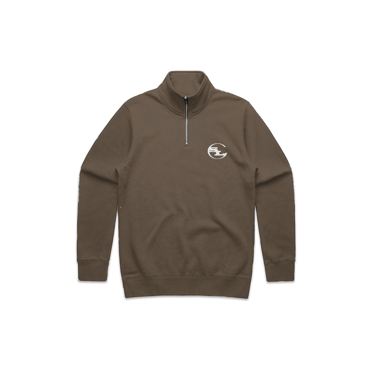 Brown sweatshirt with a logo on a white background