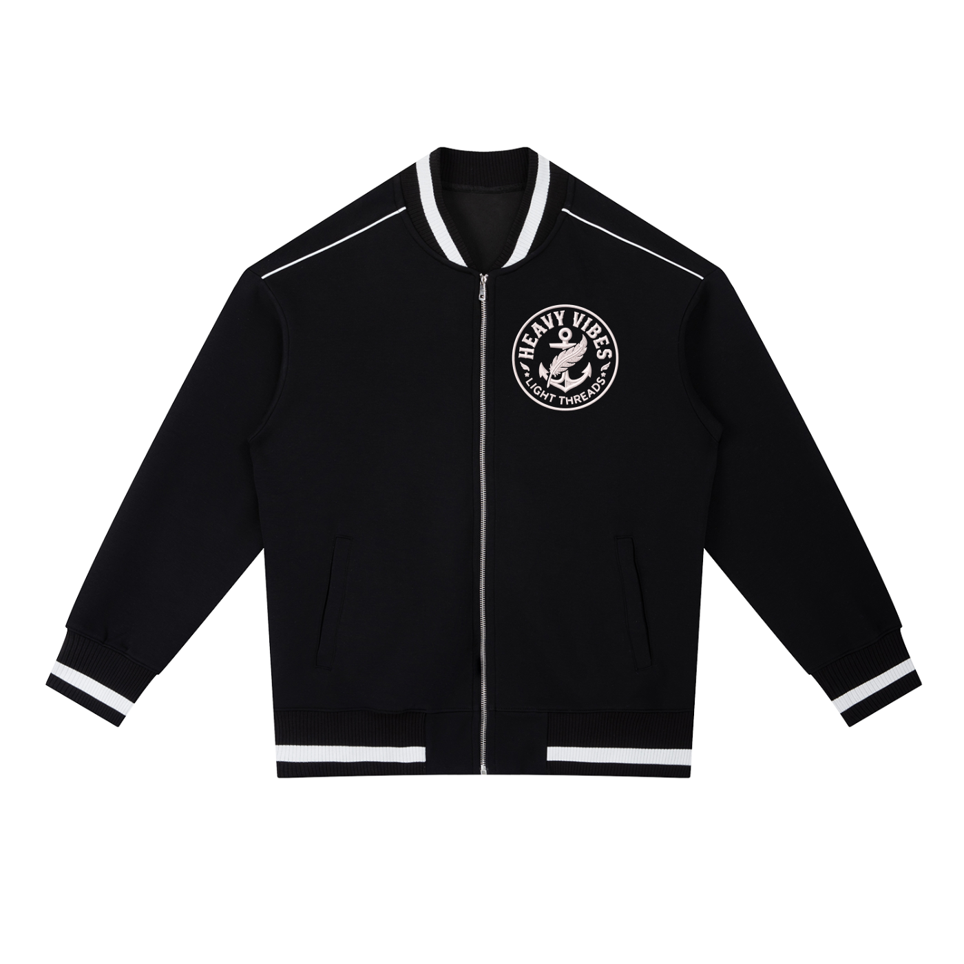 Light grey SLC™ Zip Bomber Jacket from Something Light Clothing, featuring a front zipper and casual streetwear style.