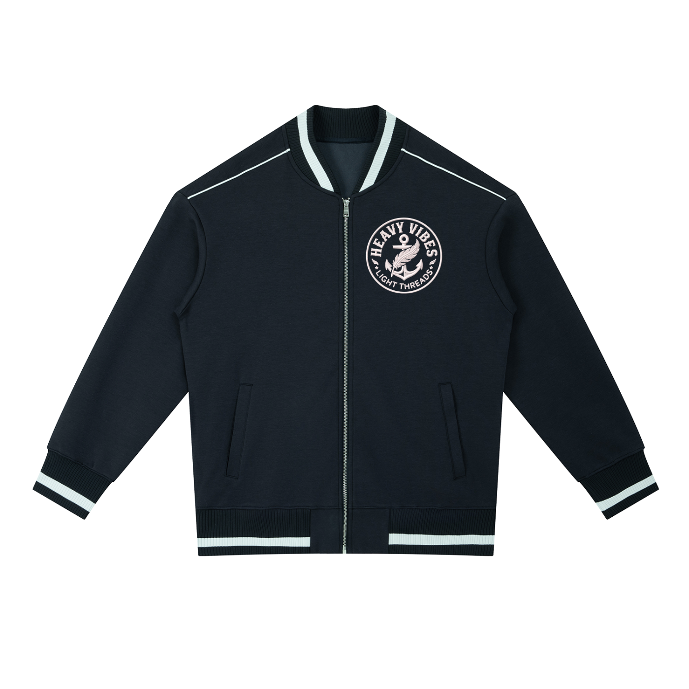 SLC™ Zip Bomber Jacket from Something Light Clothing, featuring a sleek design with a front zipper and stylish collar.