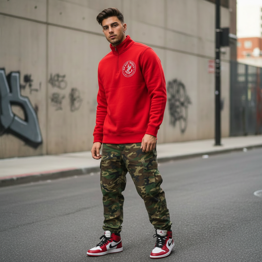 SLC™ Quarter Zip — Red with Logo, Cargos & Jordans